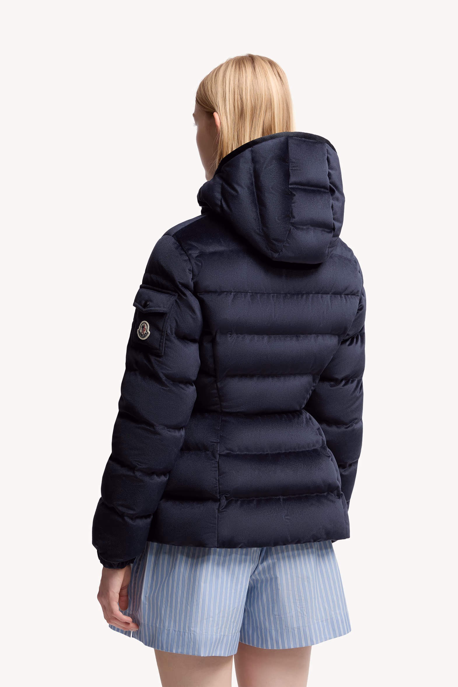 Barante Hooded Velour Short Down Jacket Women Blue Moncler 5
